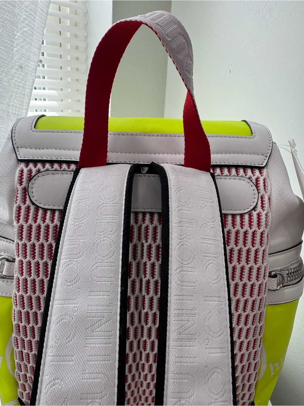Christian Louboutin White and Neon Yellow Drawstring Backpack